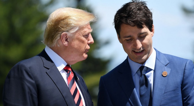Канадският премиер Джъстин Трюдо и американският президент Доналд Тръмп се