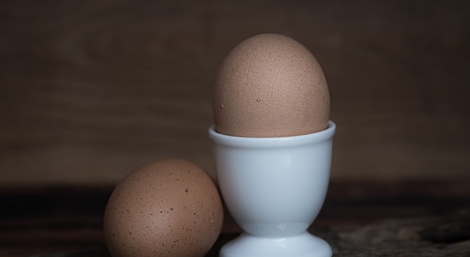 Анонимна снимка на обикновено яйце от кокошка на бял фон